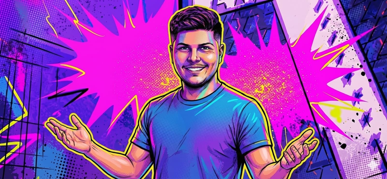 Illustrated pop art portrait of Meet Jariwala